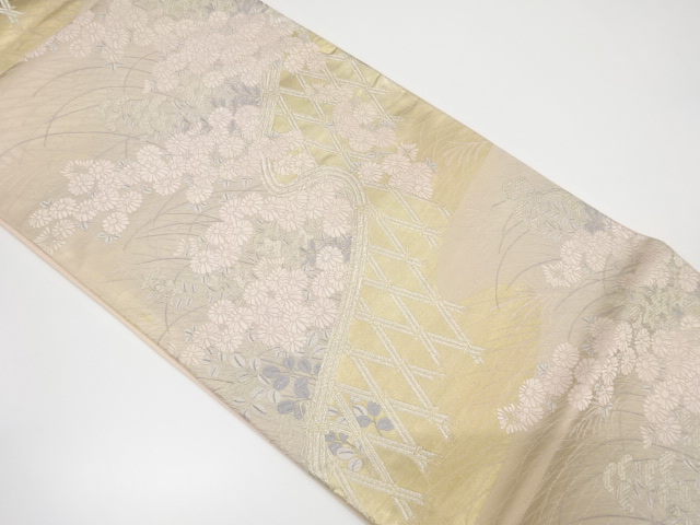 アンティーク　光悦垣に草花模様織り出し袋帯（材料）